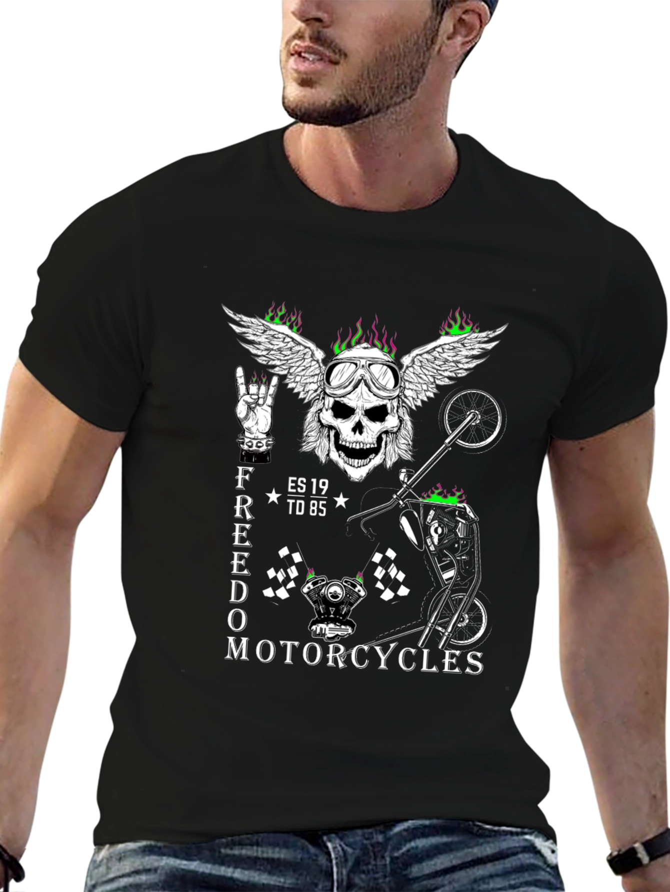 Freedom Motorcycle Graphic Tee - Skull Wings