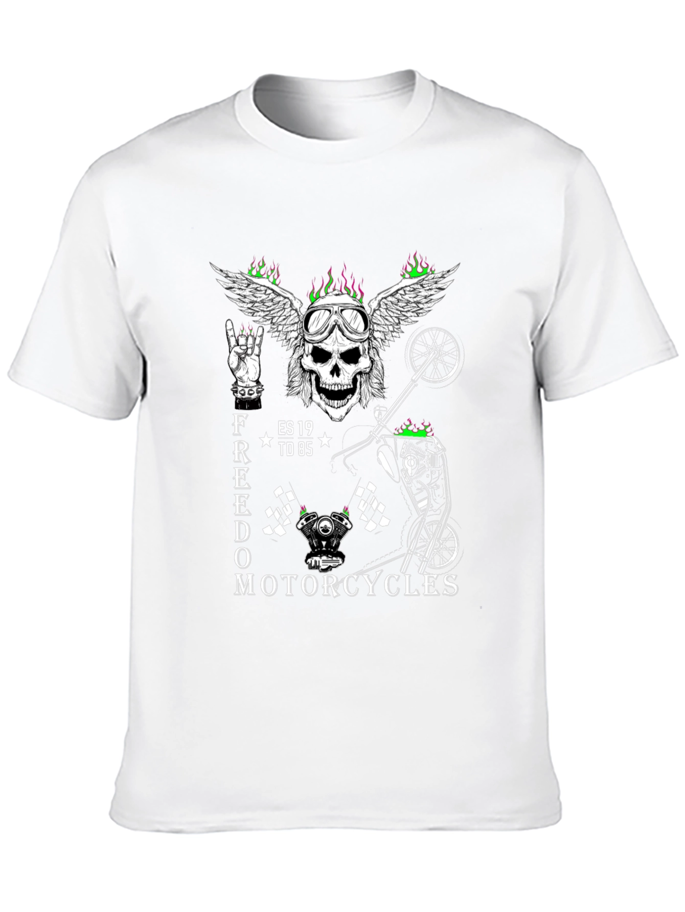 Freedom Motorcycle Graphic Tee - Skull Wings