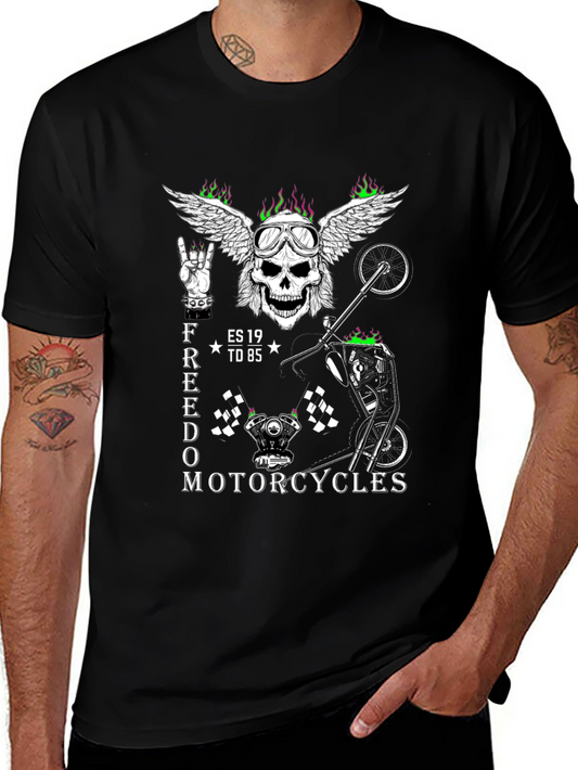 Freedom Motorcycle Graphic Tee - Skull Wings