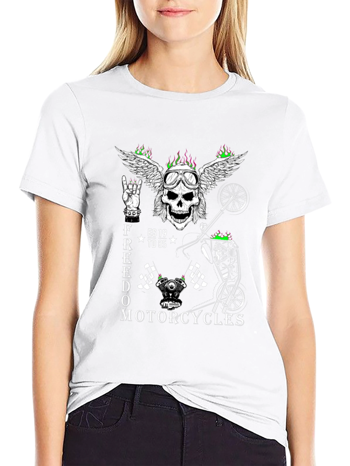 Freedom Motorcycle Graphic Tee - Skull Wings
