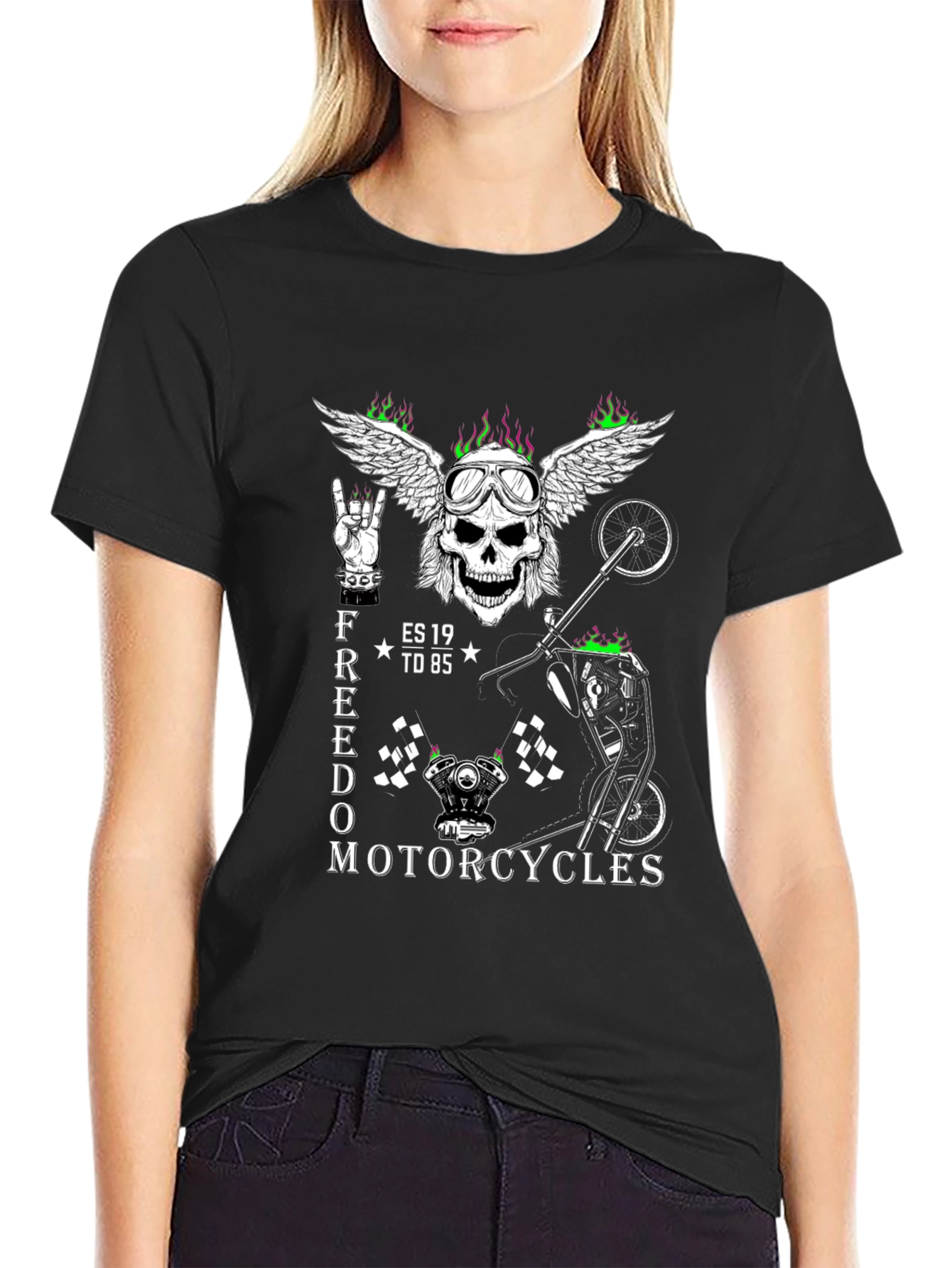 Freedom Motorcycle Graphic Tee - Skull Wings