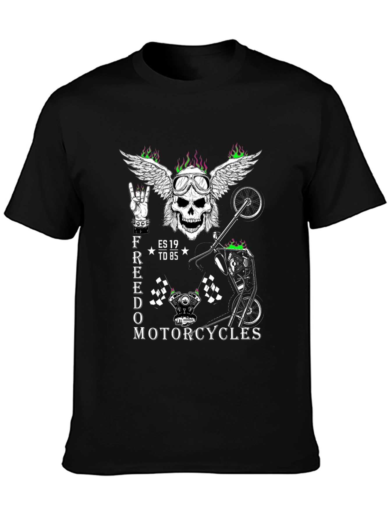 Freedom Motorcycle Graphic Tee - Skull Wings