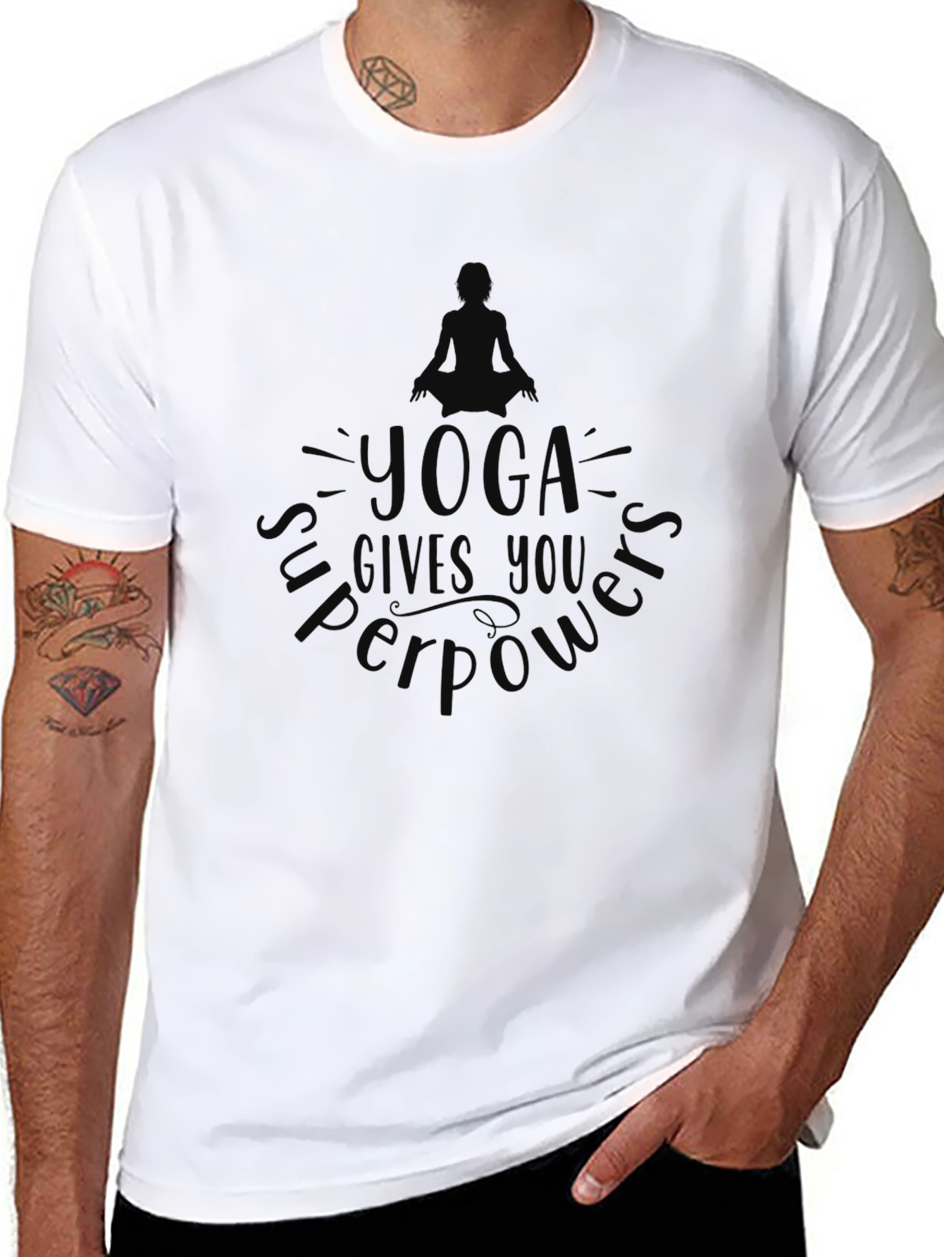 Yoga Superpowers Black Graphic T-Shirt