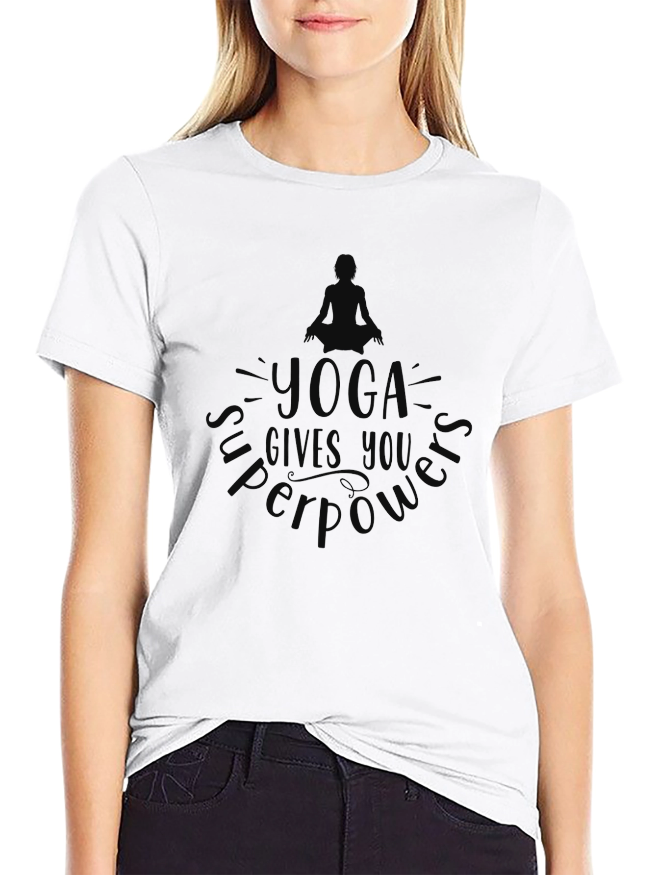 Yoga Superpowers Black Graphic T-Shirt