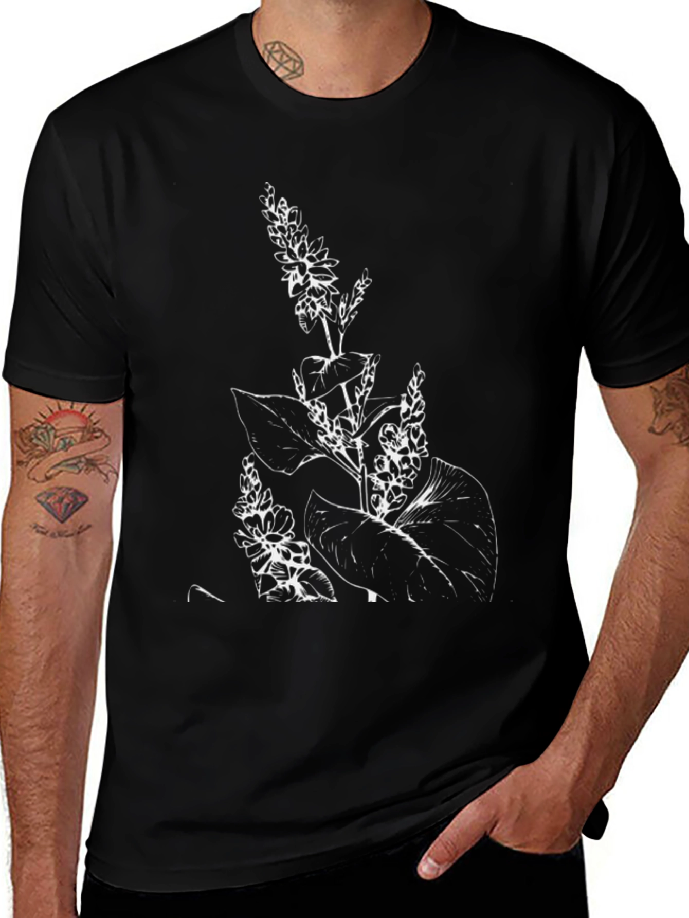 Botanical Print Black T-Shirt