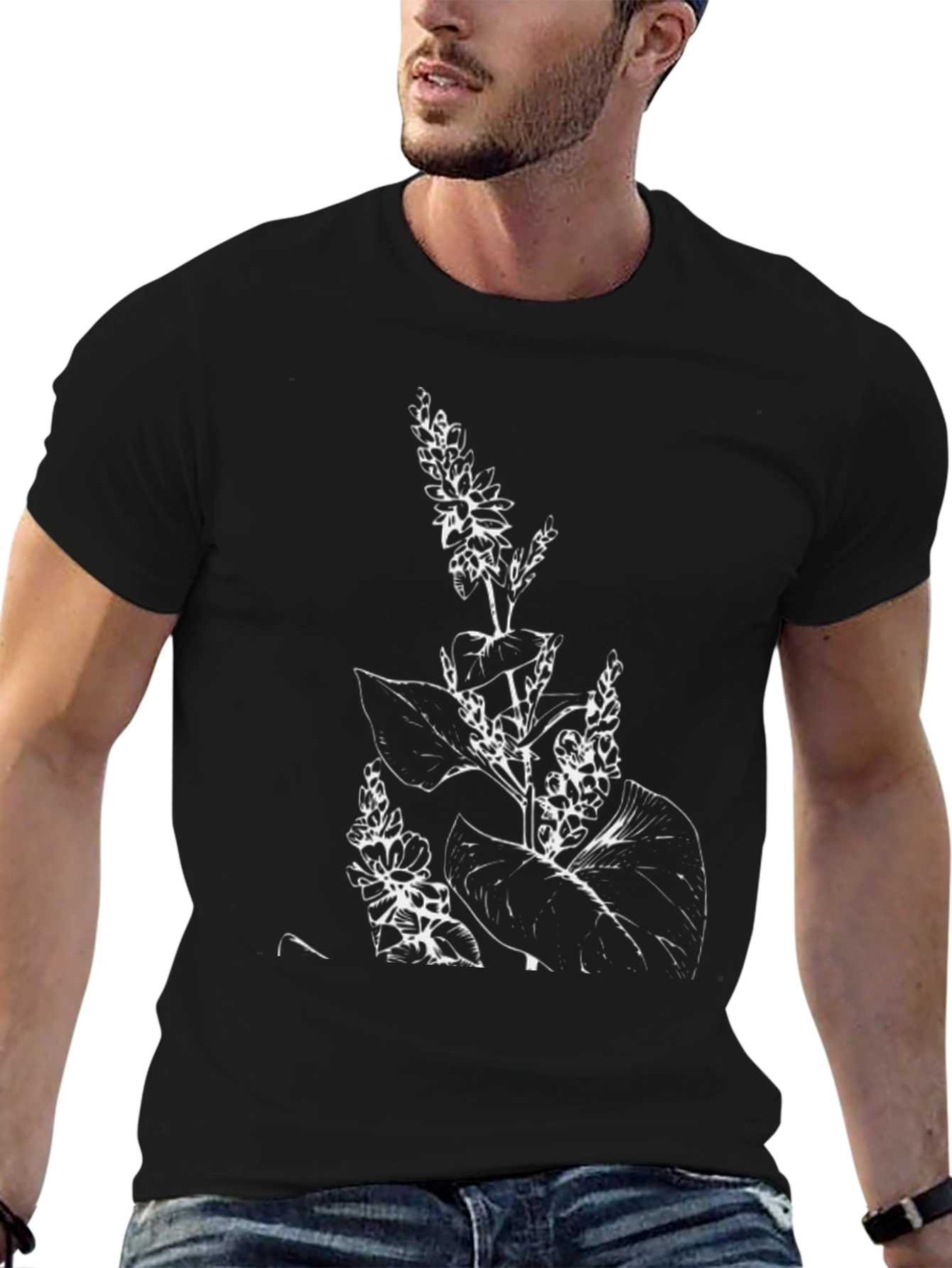 Botanical Print Black T-Shirt