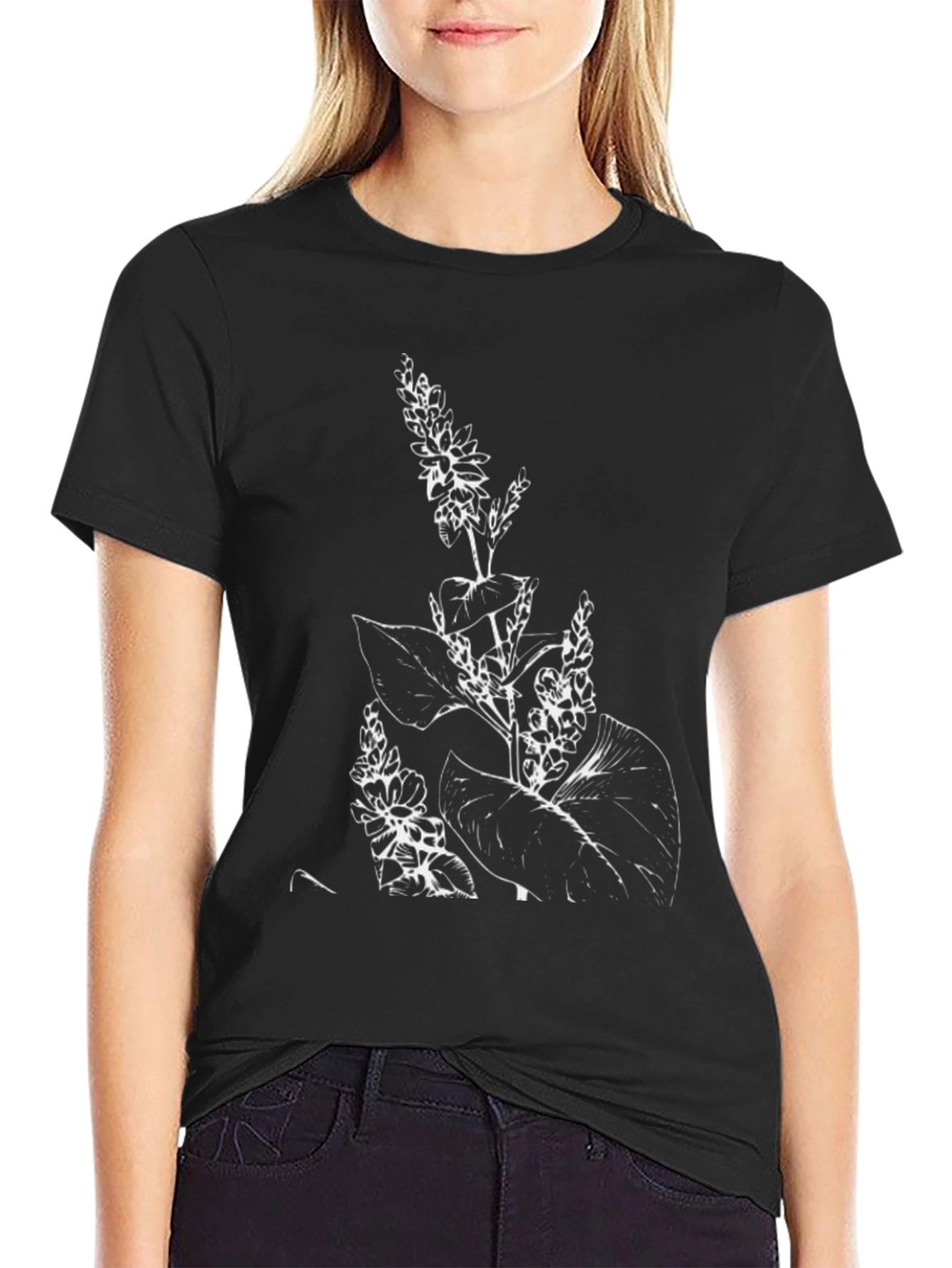 Botanical Print Black T-Shirt