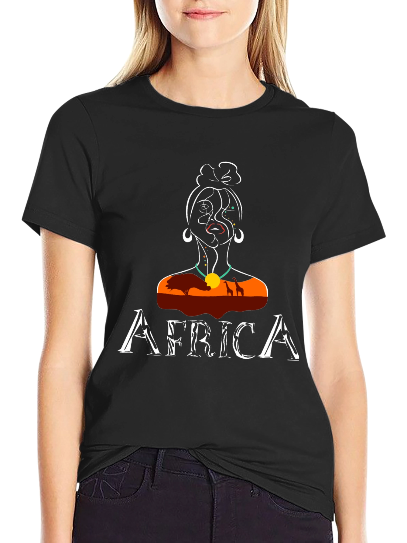 Africa T-Shirt Unique Woman Design Black Tee