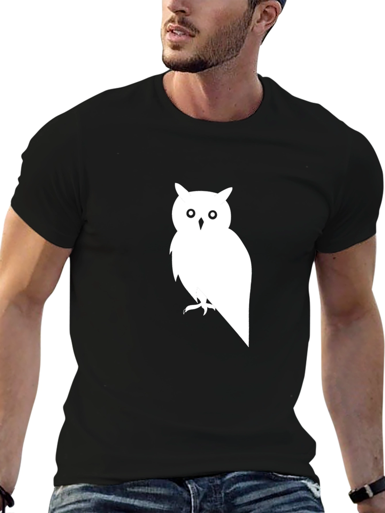 Owl Graphic Print Black T-Shirt