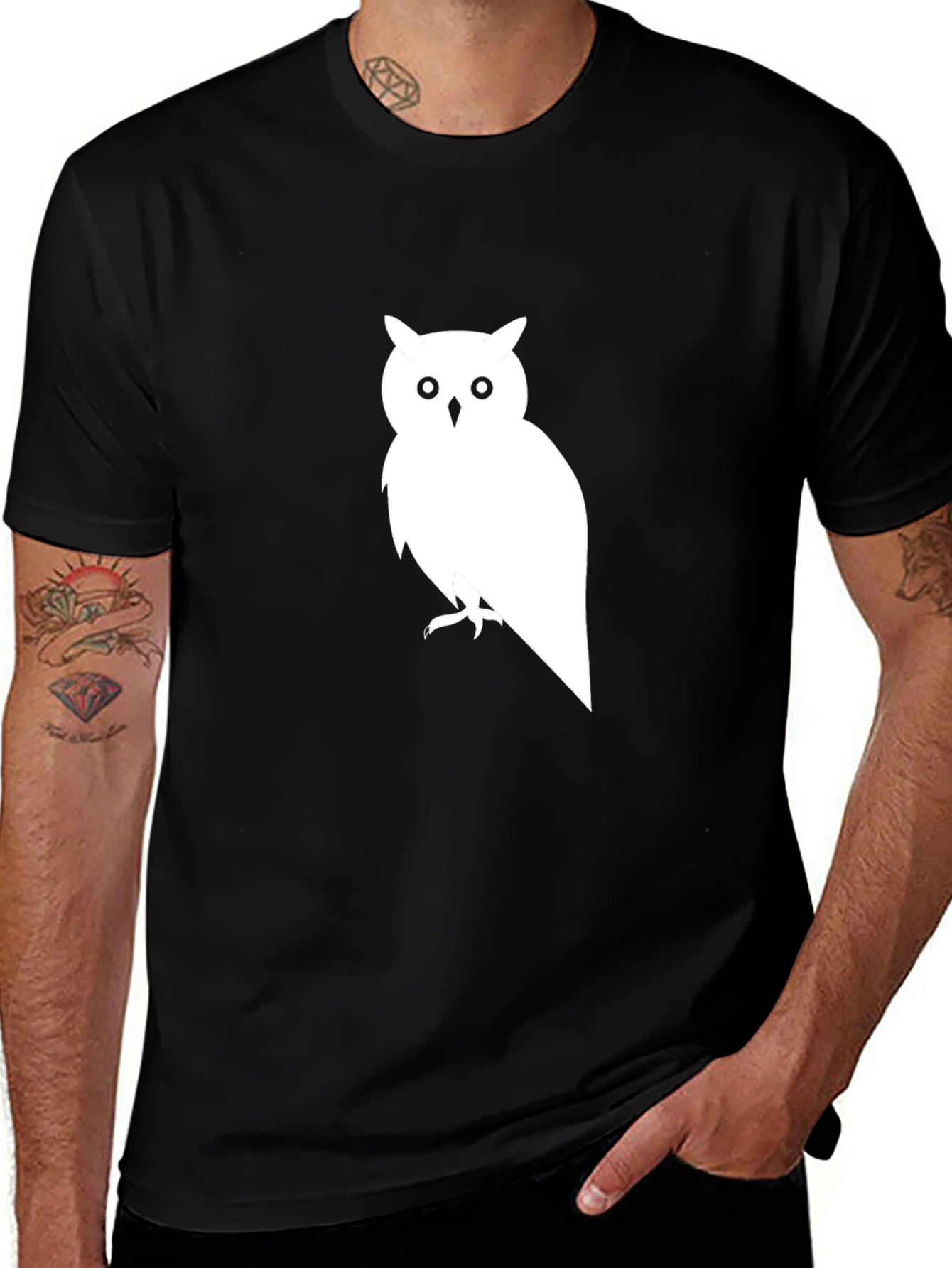 Owl Graphic Print Black T-Shirt