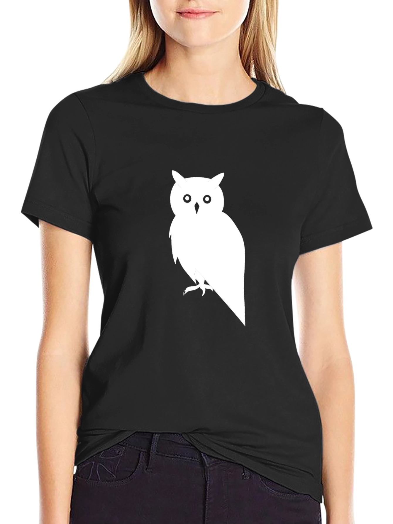 Owl Graphic Print Black T-Shirt