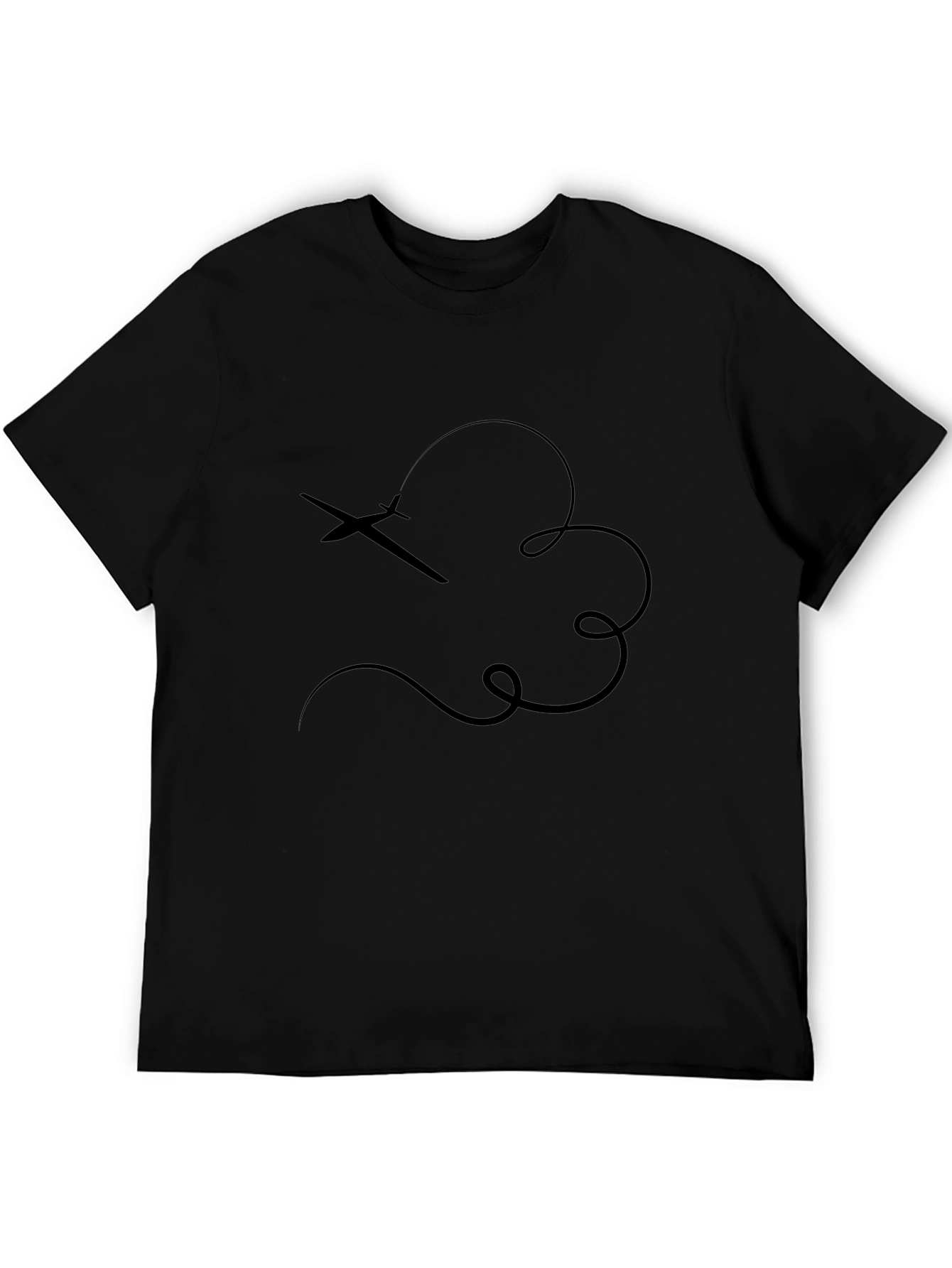 Airplane Trail Graphic Tee - Casual Black T-Shirt