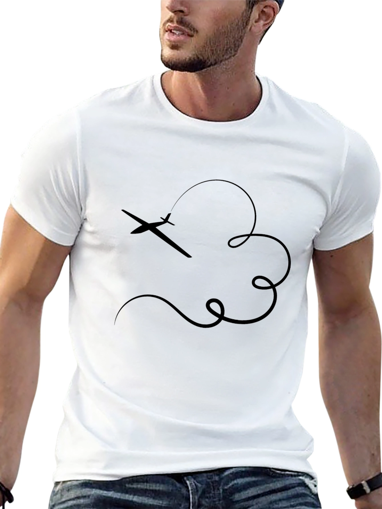Airplane Trail Graphic Tee - Casual Black T-Shirt