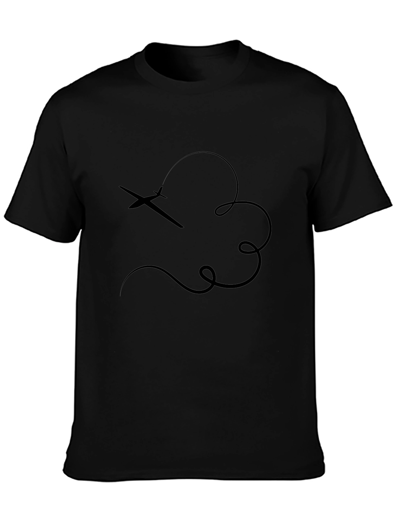 Airplane Trail Graphic Tee - Casual Black T-Shirt