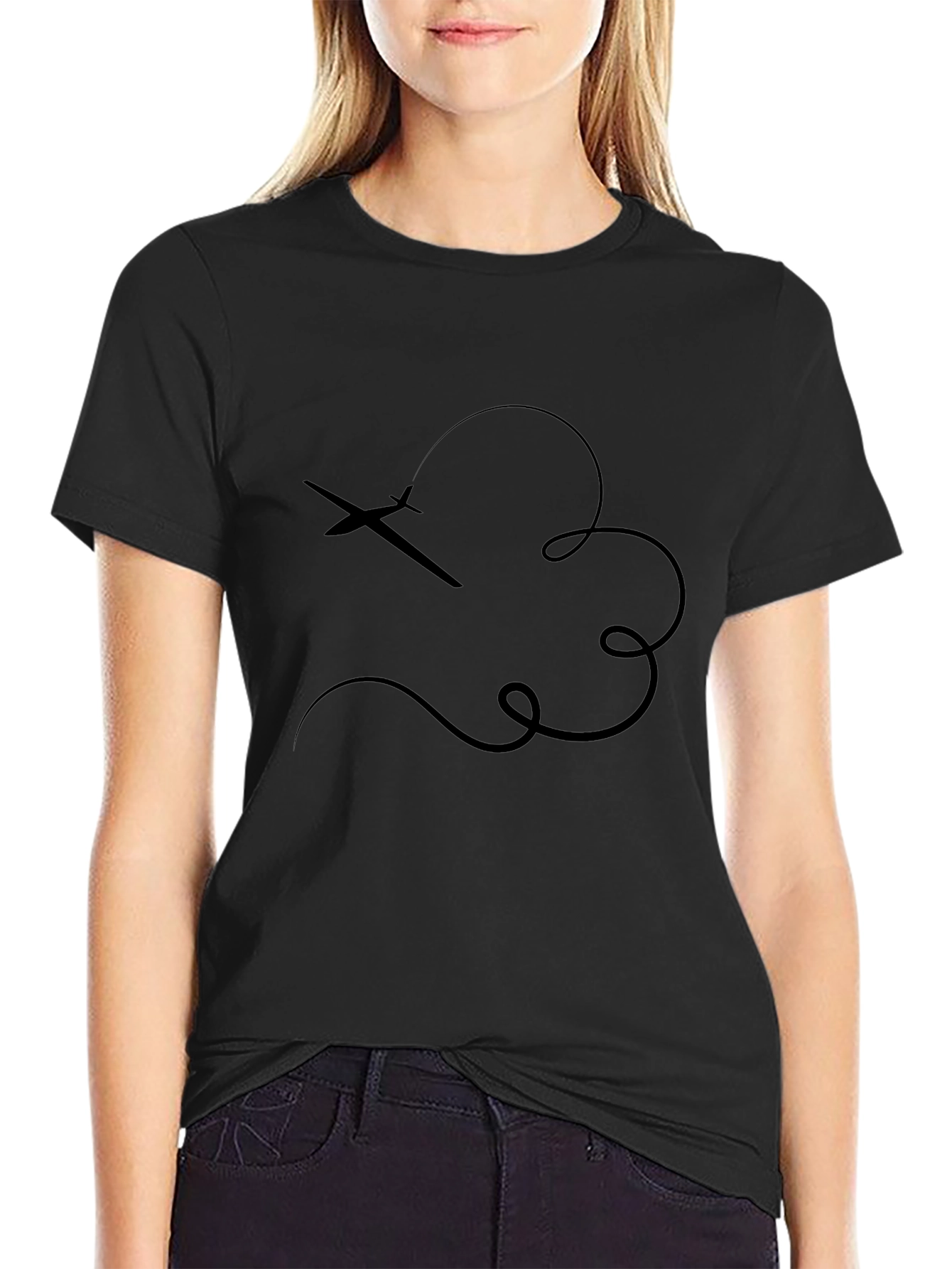 Airplane Trail Graphic Tee - Casual Black T-Shirt