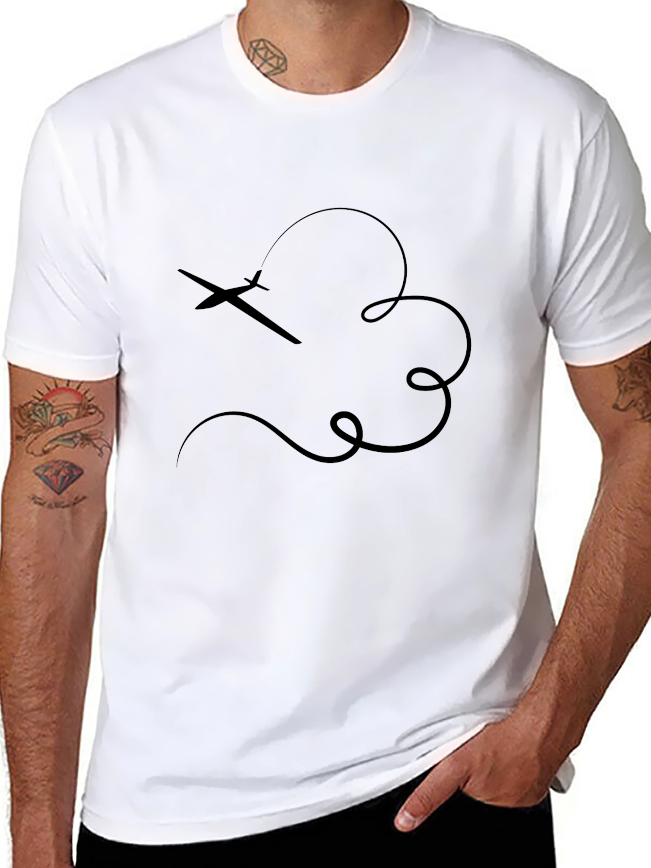 Airplane Trail Graphic Tee - Casual Black T-Shirt