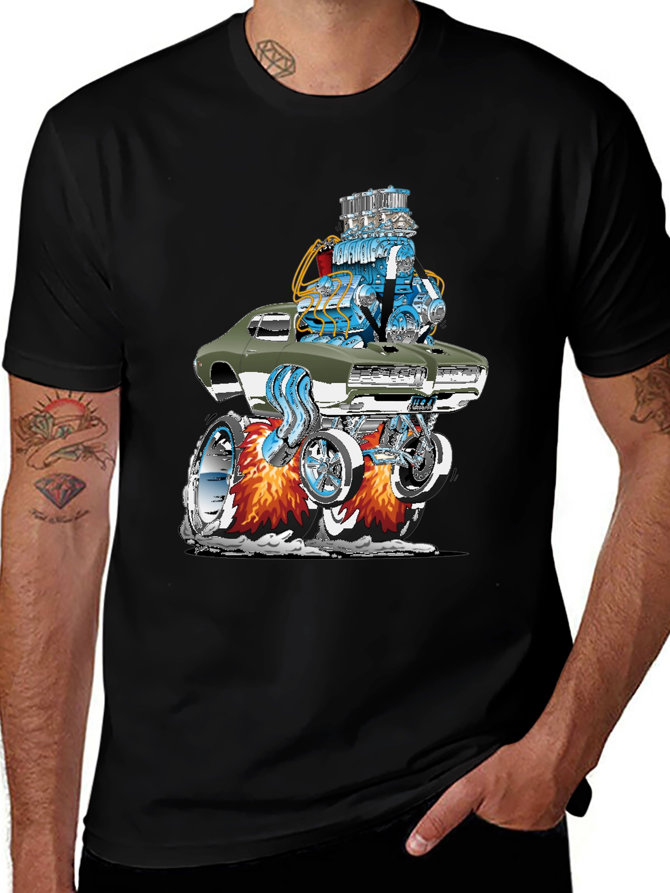 Hot Rod Muscle Car Graphic Tee - Black