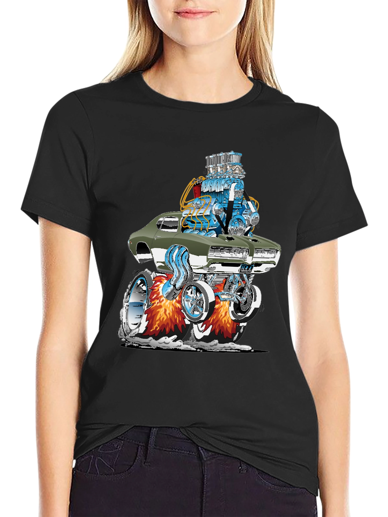 Hot Rod Muscle Car Graphic Tee - Black