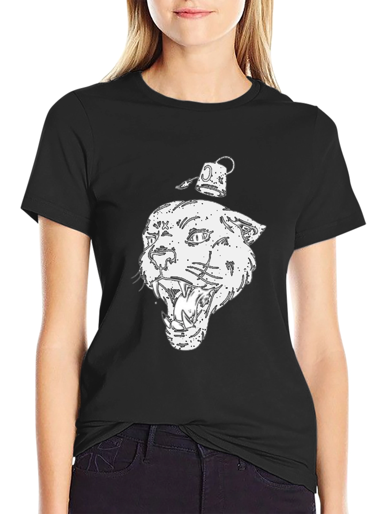 Graphic Print Black T-Shirt - Panther Design