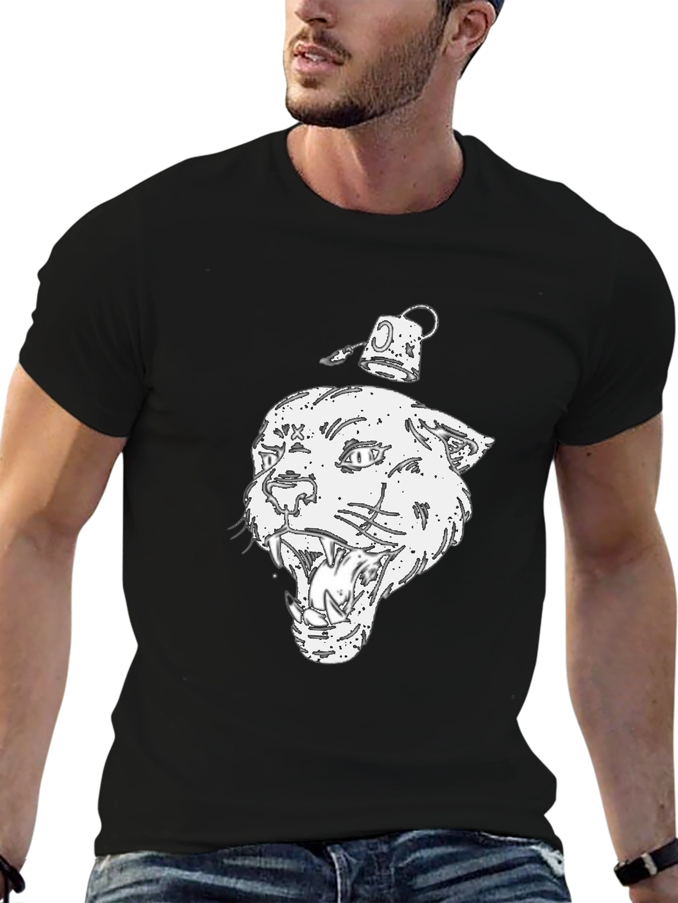 Graphic Print Black T-Shirt - Panther Design