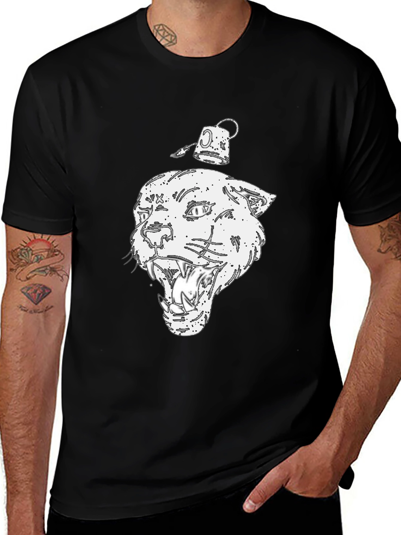 Graphic Print Black T-Shirt - Panther Design