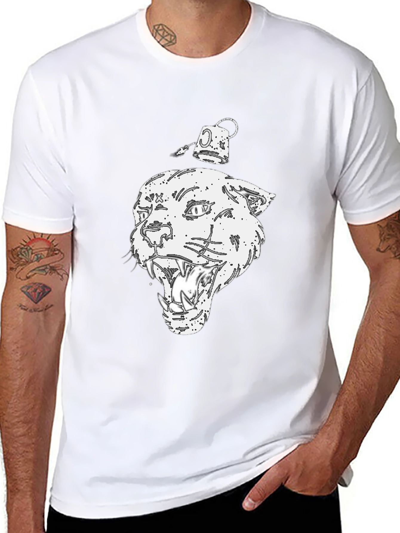 Graphic Print Black T-Shirt - Panther Design