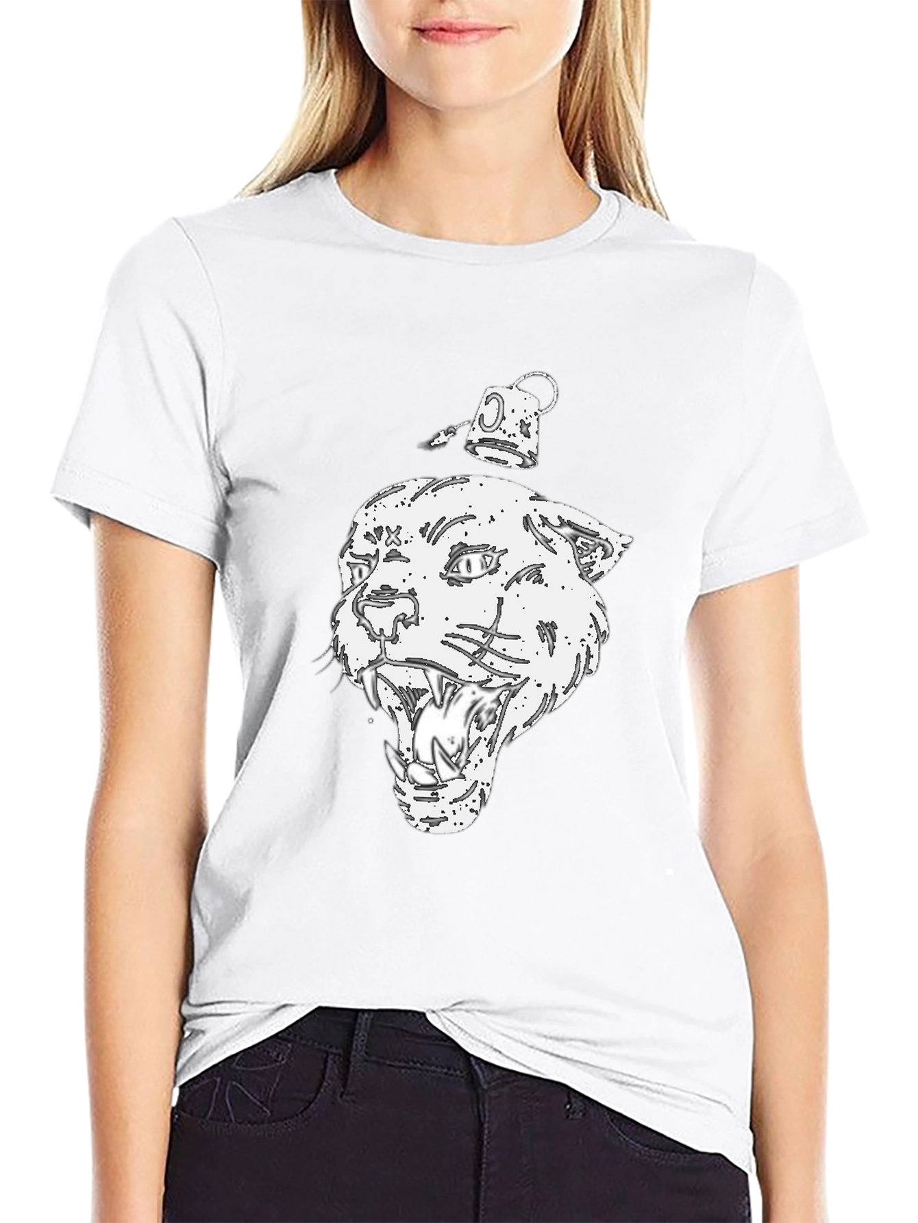 Graphic Print Black T-Shirt - Panther Design