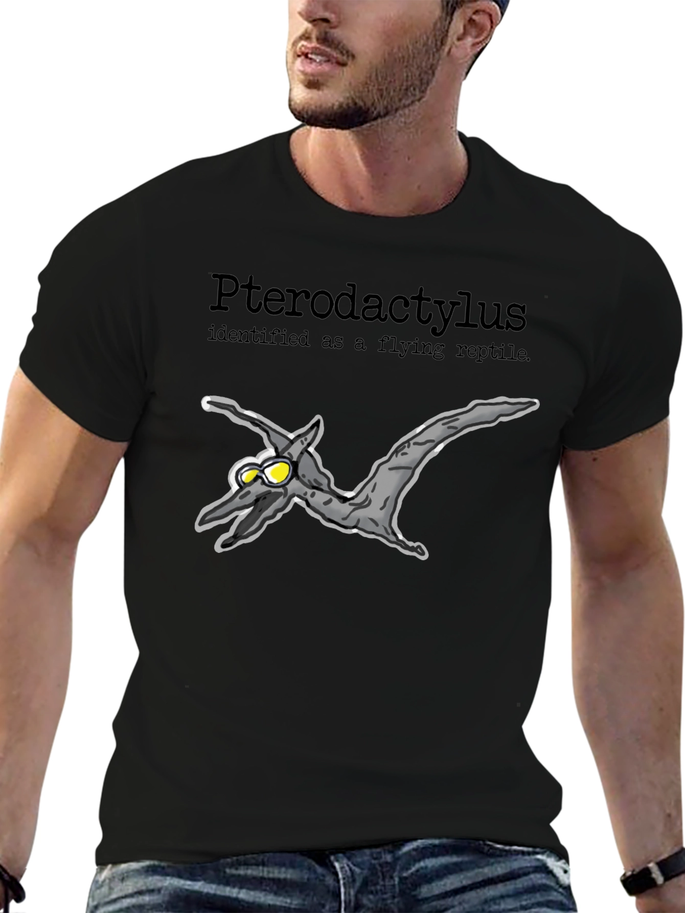 Pterodactyl Flying Reptile Graphic T-Shirt - Black