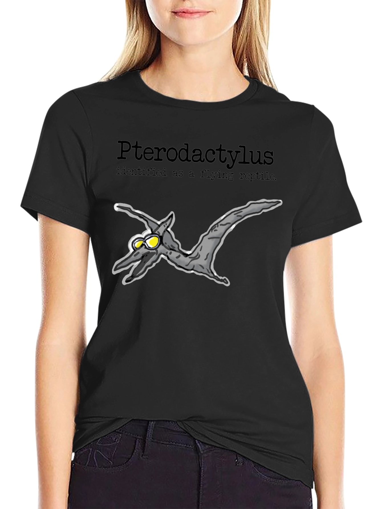Pterodactyl Flying Reptile Graphic T-Shirt - Black