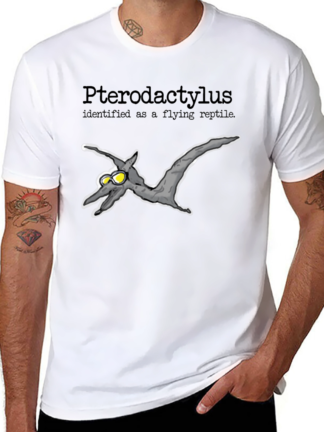 Pterodactyl Flying Reptile Graphic T-Shirt - Black