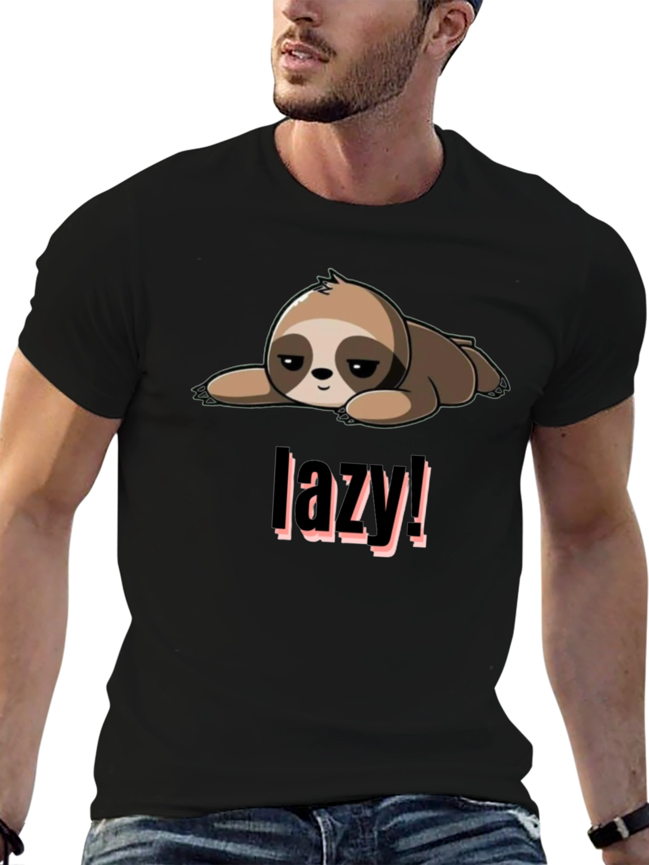 Lazy Sloth Graphic Tee - Black Cotton Blend