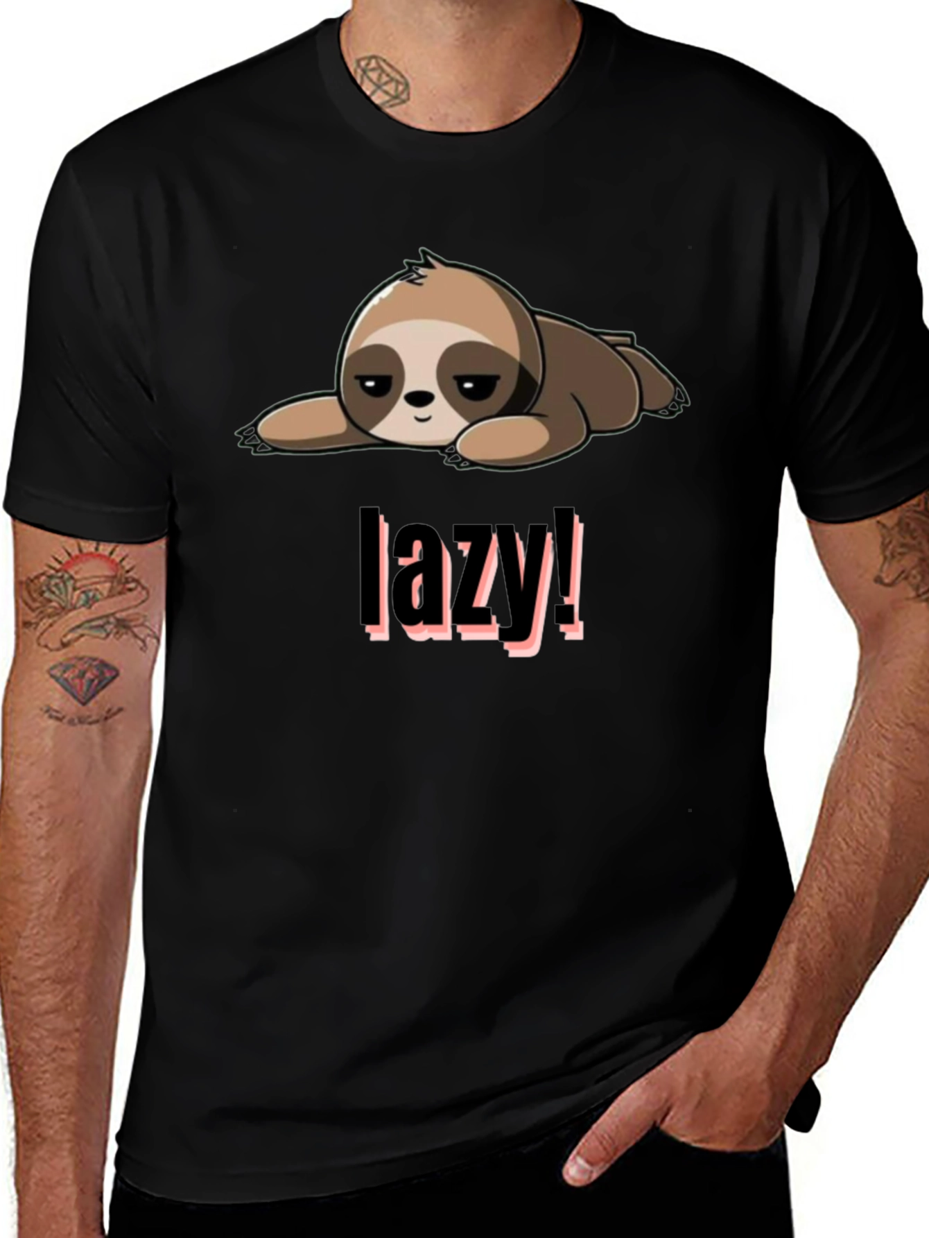 Lazy Sloth Graphic Tee - Black Cotton Blend