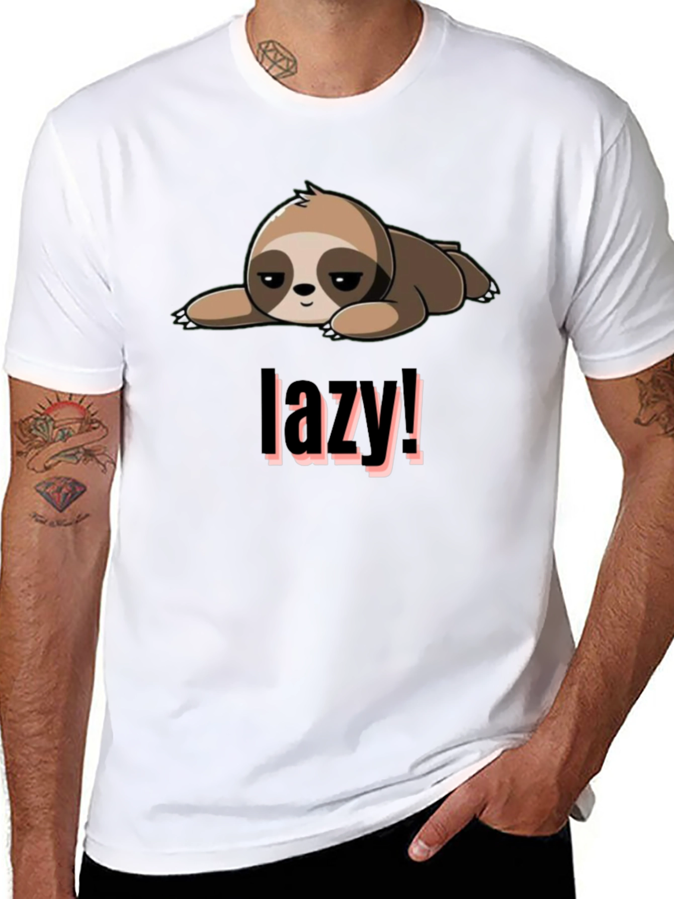 Lazy Sloth Graphic Tee - Black Cotton Blend