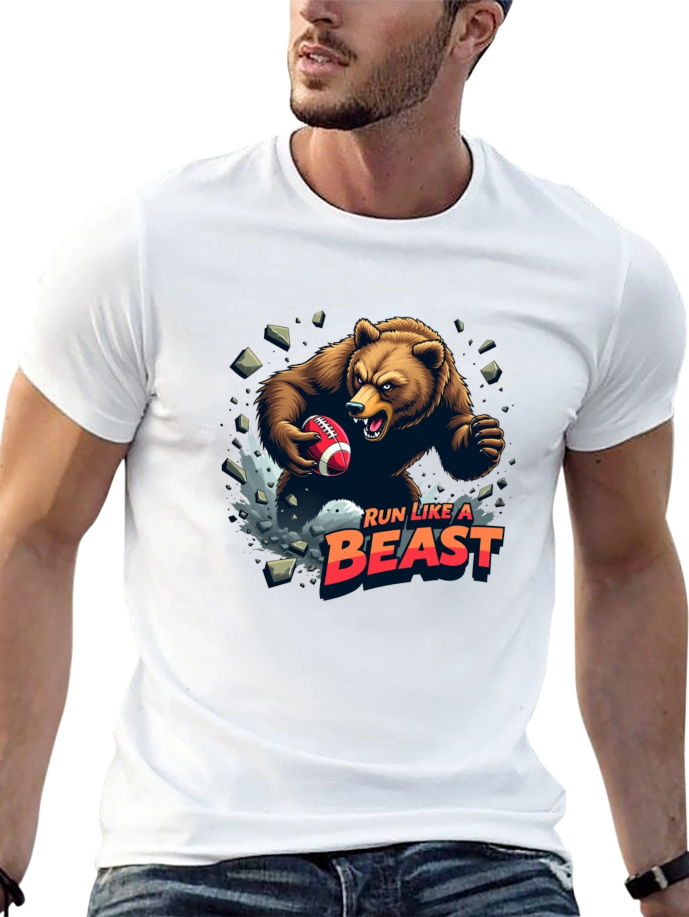 Run Like A Beast Football Bear Graphic Tee