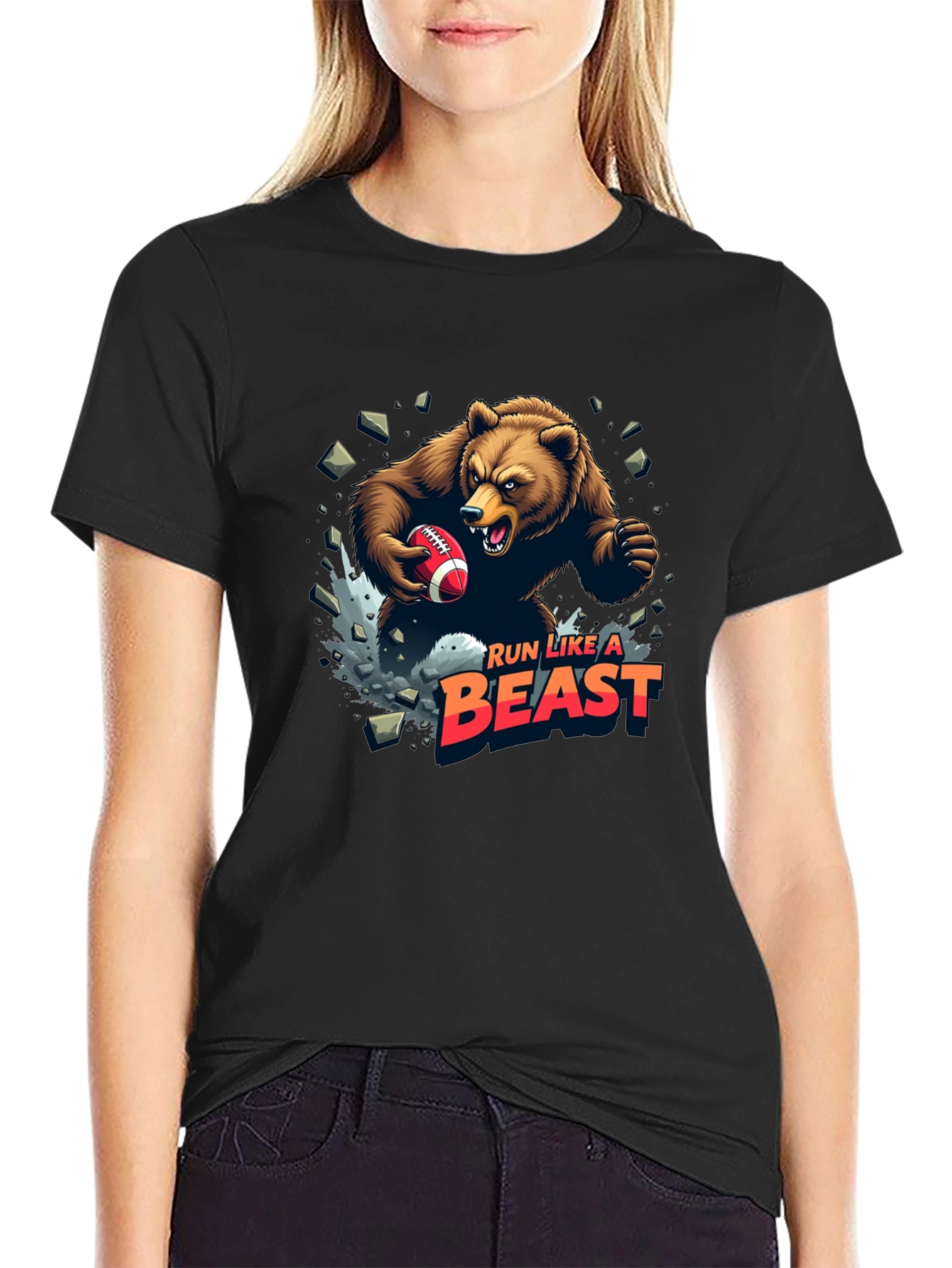 Run Like A Beast Football Bear Graphic Tee