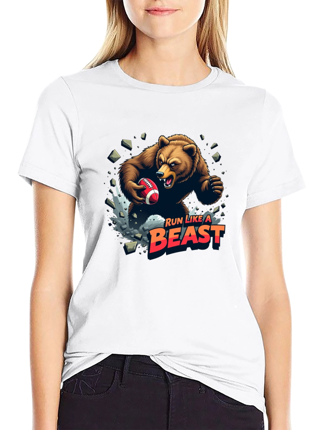 Run Like A Beast Football Bear Graphic Tee