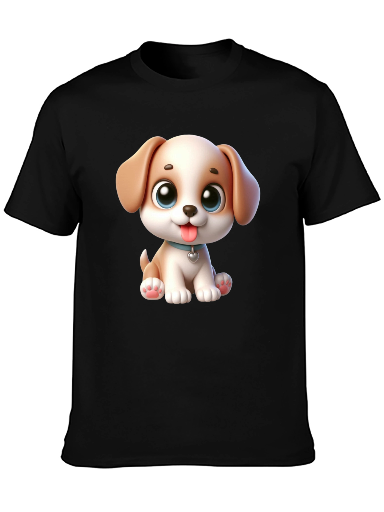 Cartoon Puppy Graphic Black T-Shirt