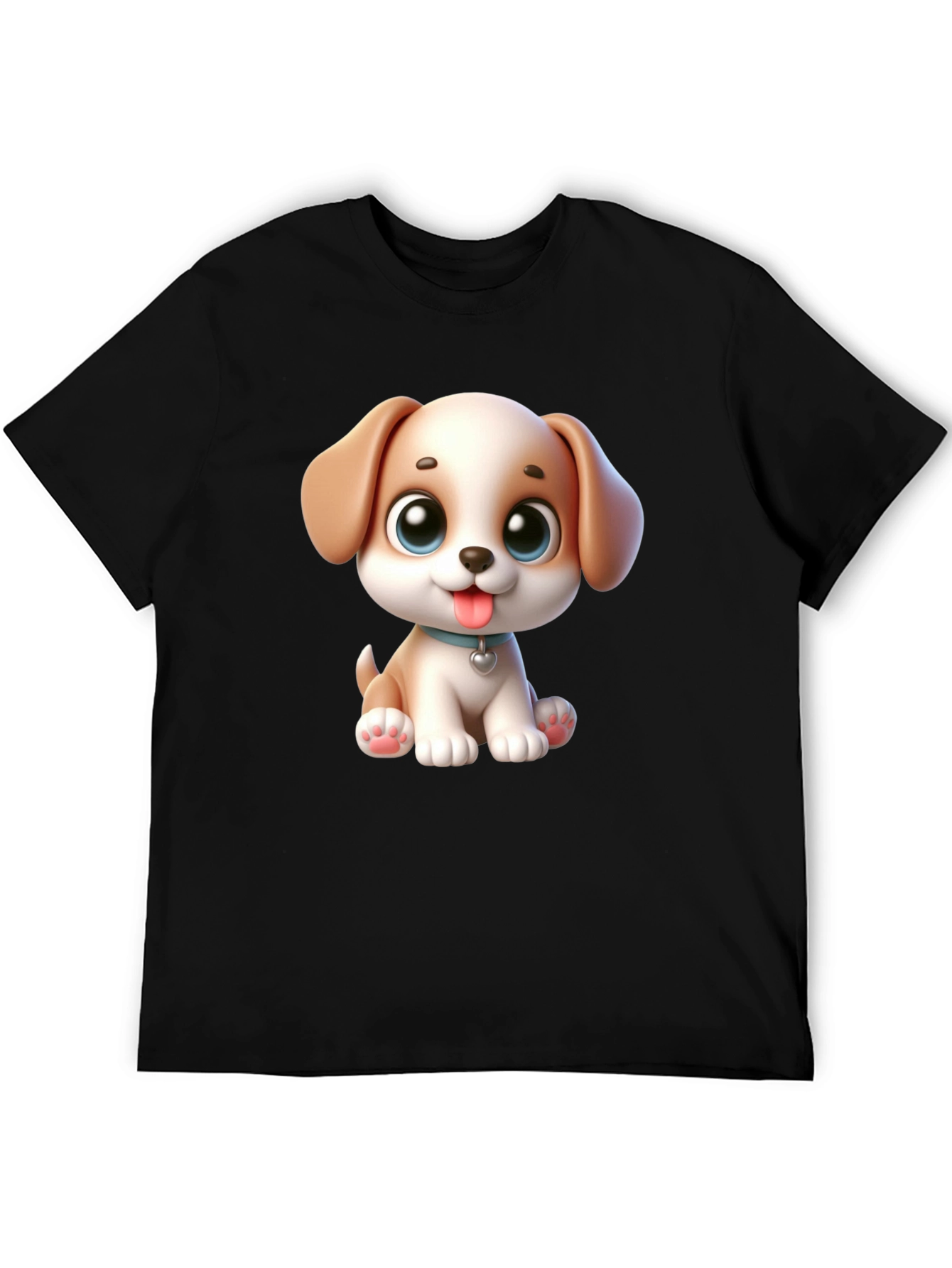 Cartoon Puppy Graphic Black T-Shirt