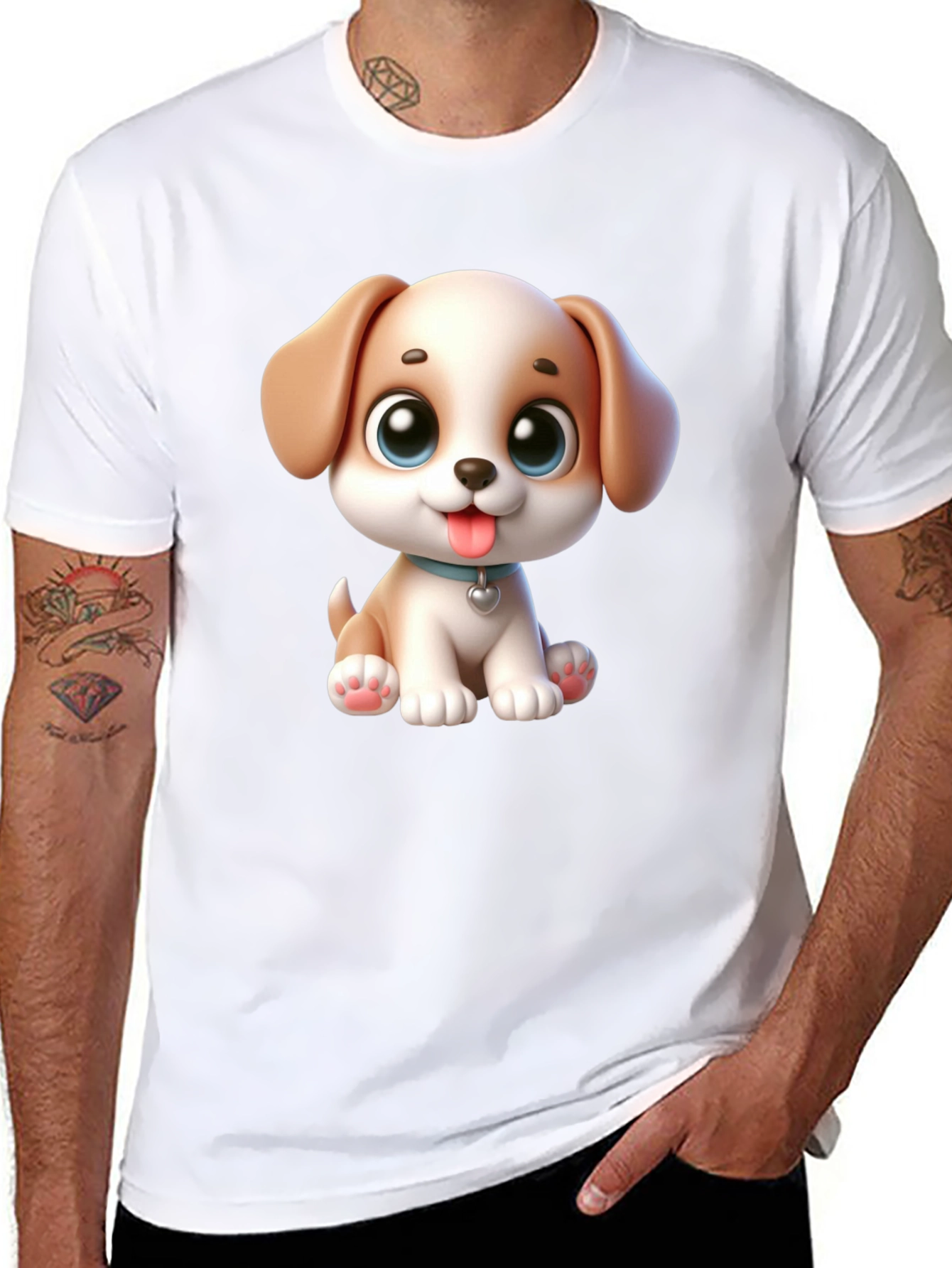 Cartoon Puppy Graphic Black T-Shirt