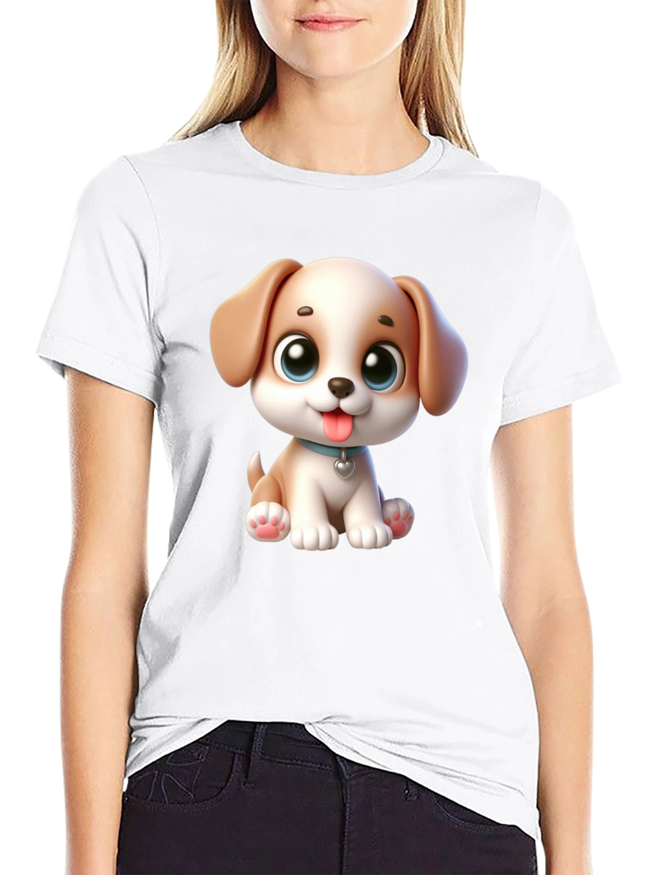 Cartoon Puppy Graphic Black T-Shirt