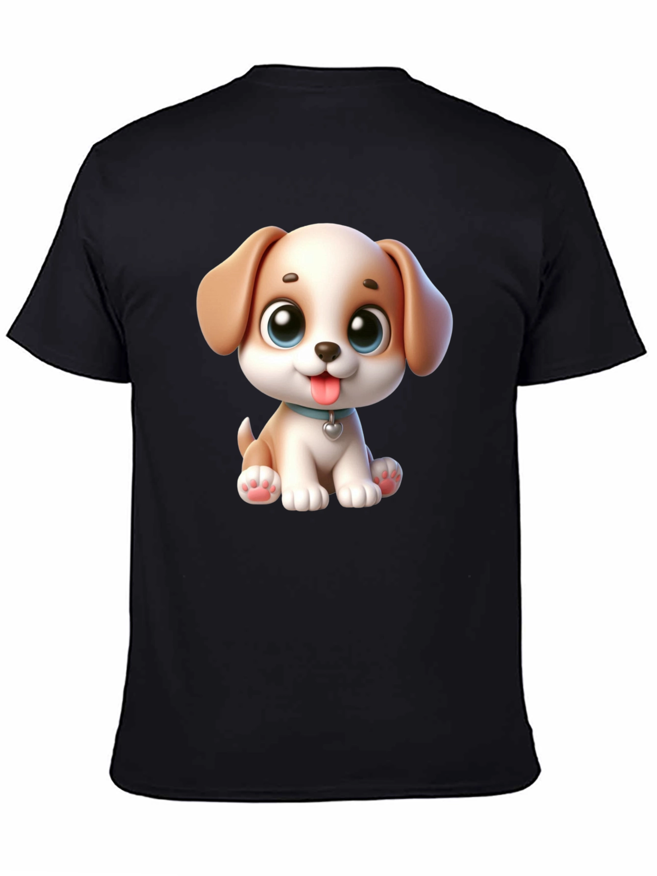 Cartoon Puppy Graphic Black T-Shirt