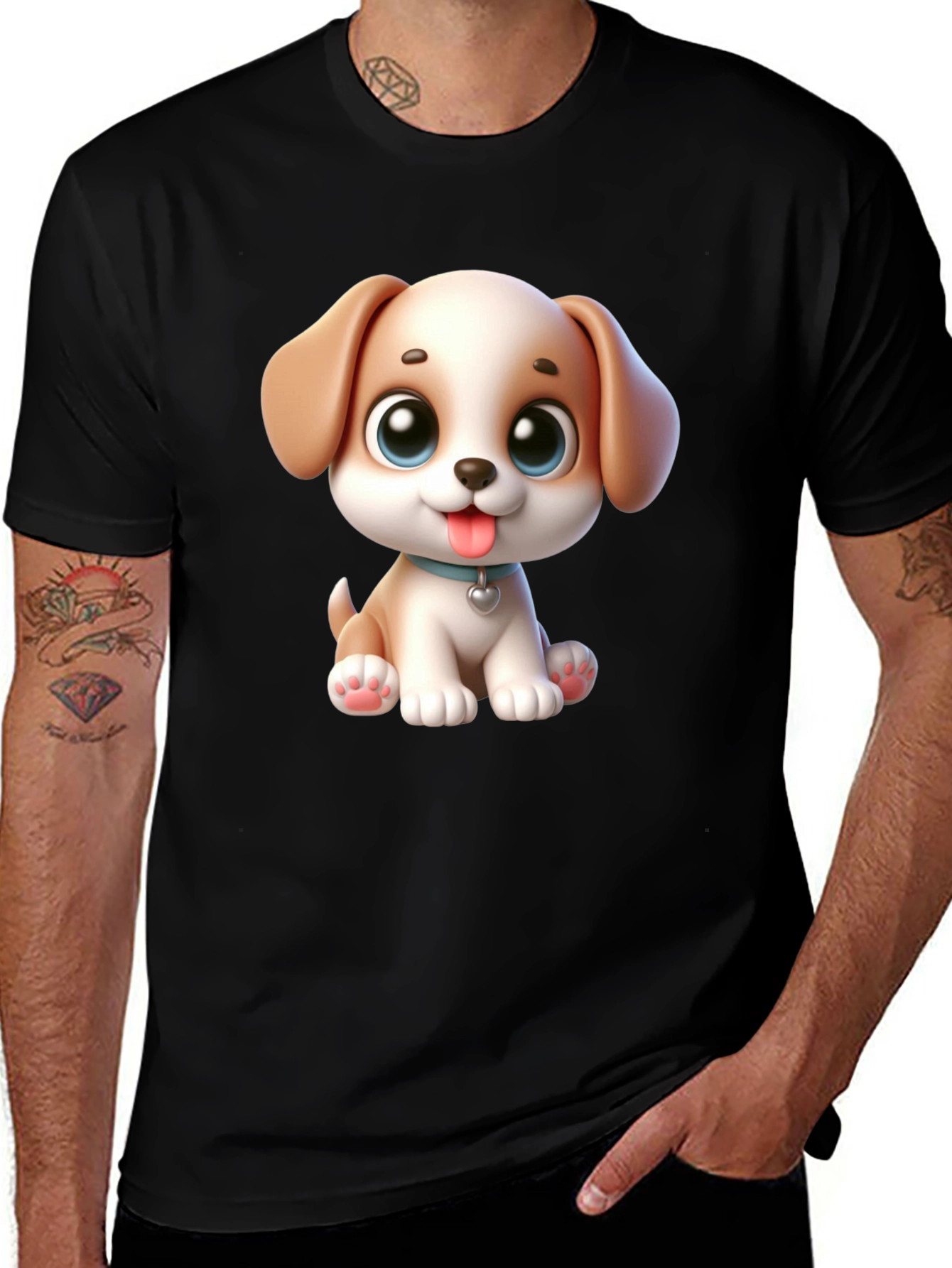 Cartoon Puppy Graphic Black T-Shirt