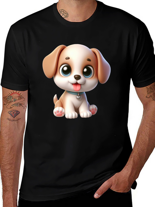 Cartoon Puppy Graphic Black T-Shirt