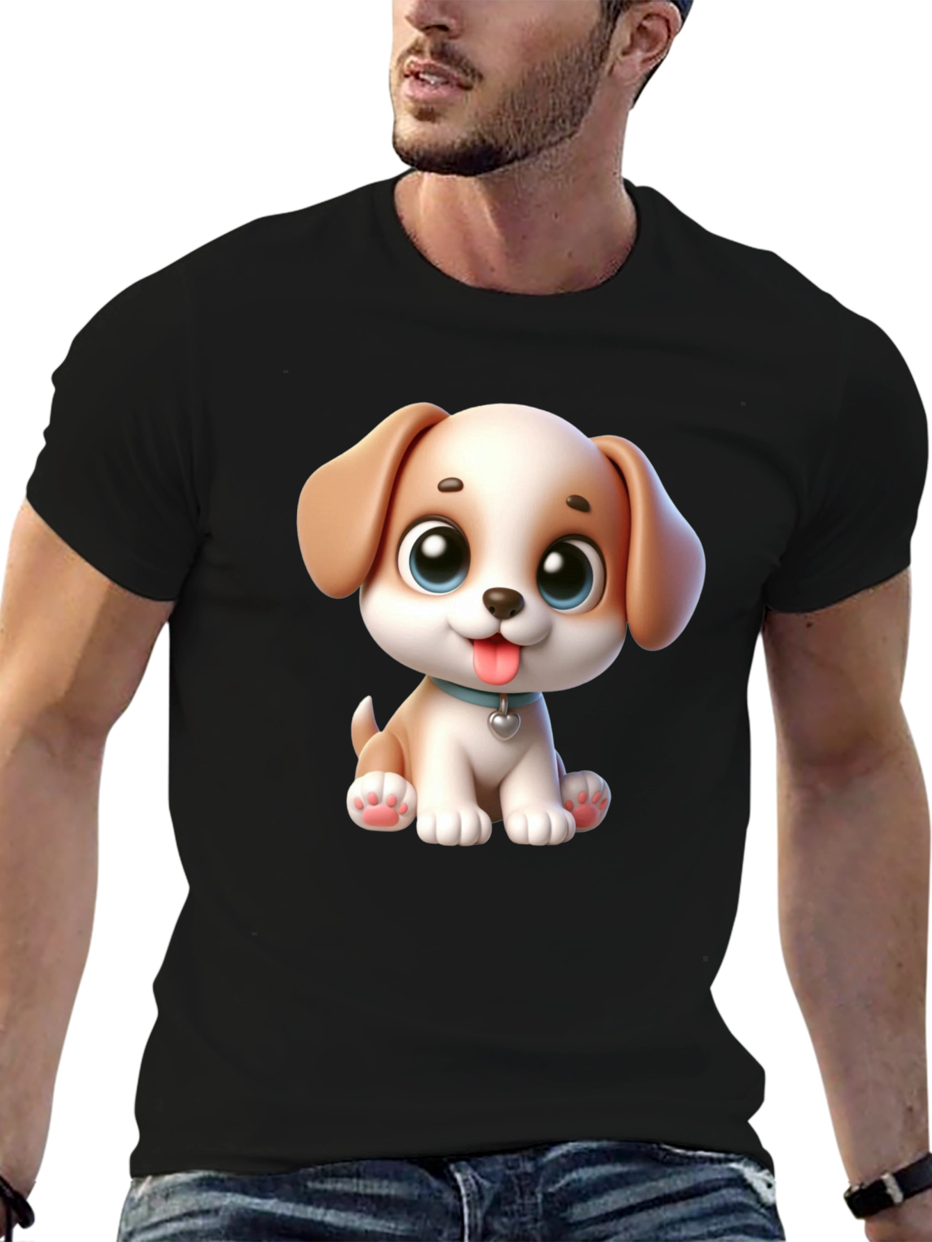 Cartoon Puppy Graphic Black T-Shirt