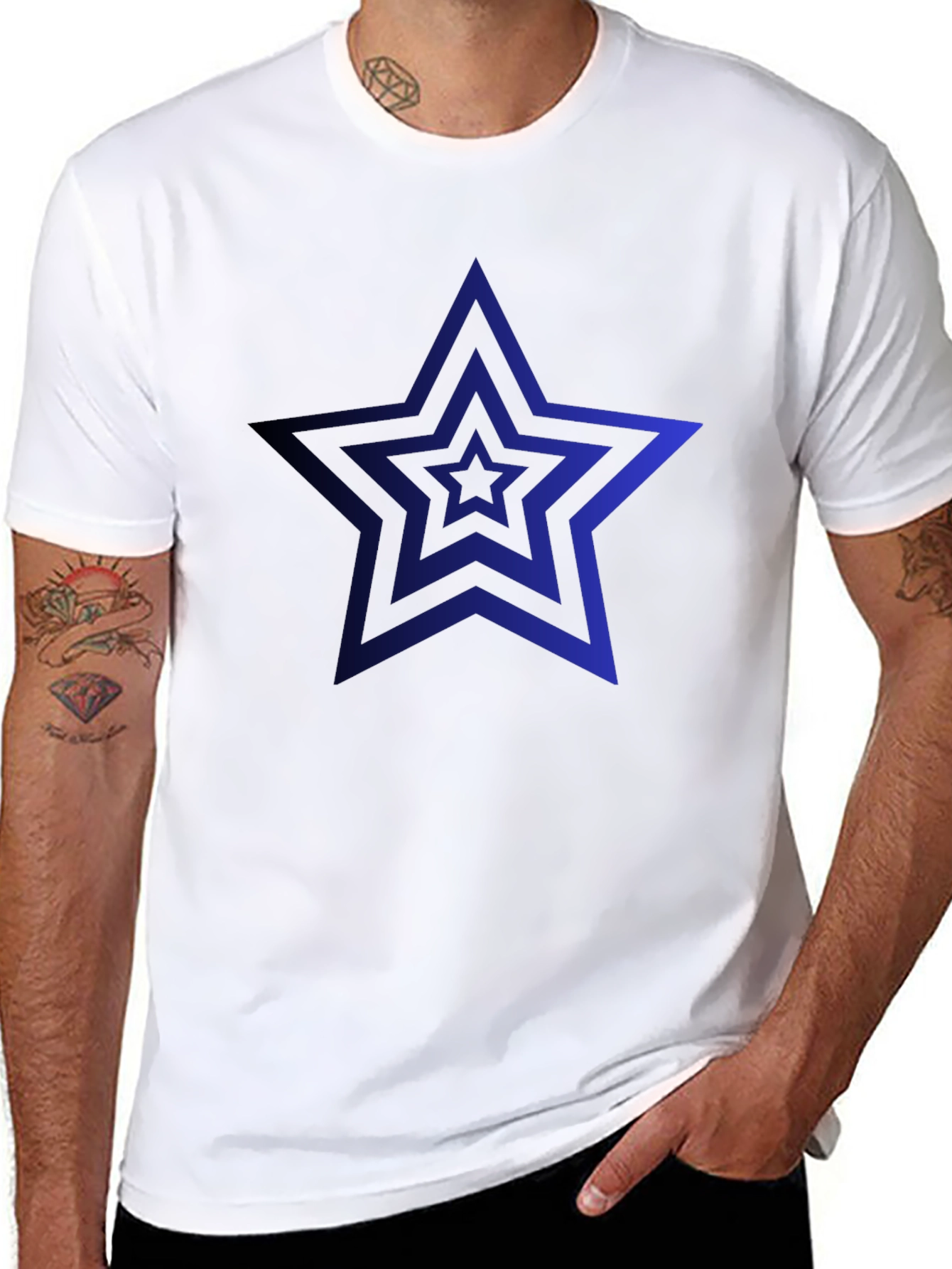 Mens Black T-Shirt with Blue Star Design