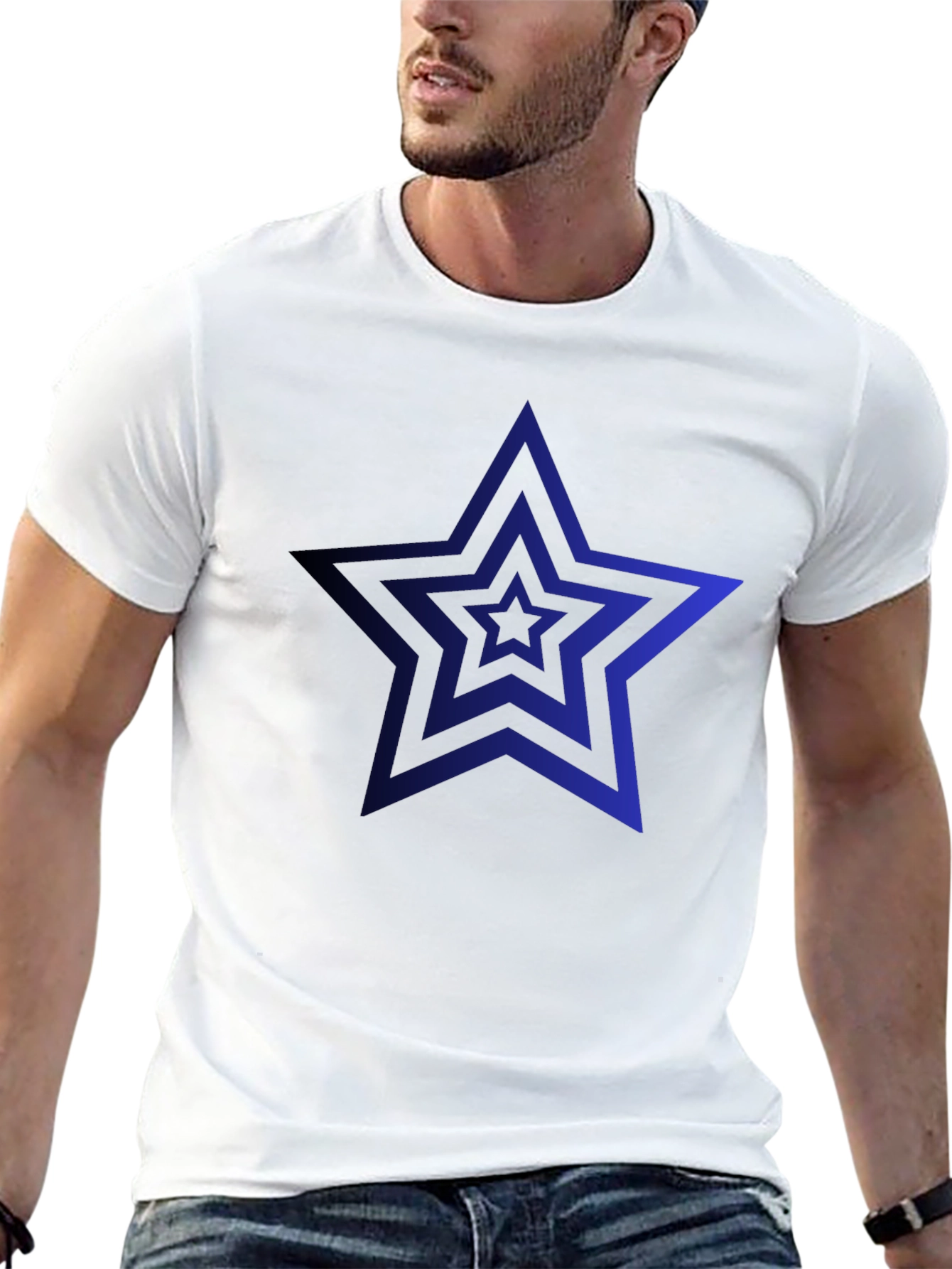 Mens Black T-Shirt with Blue Star Design