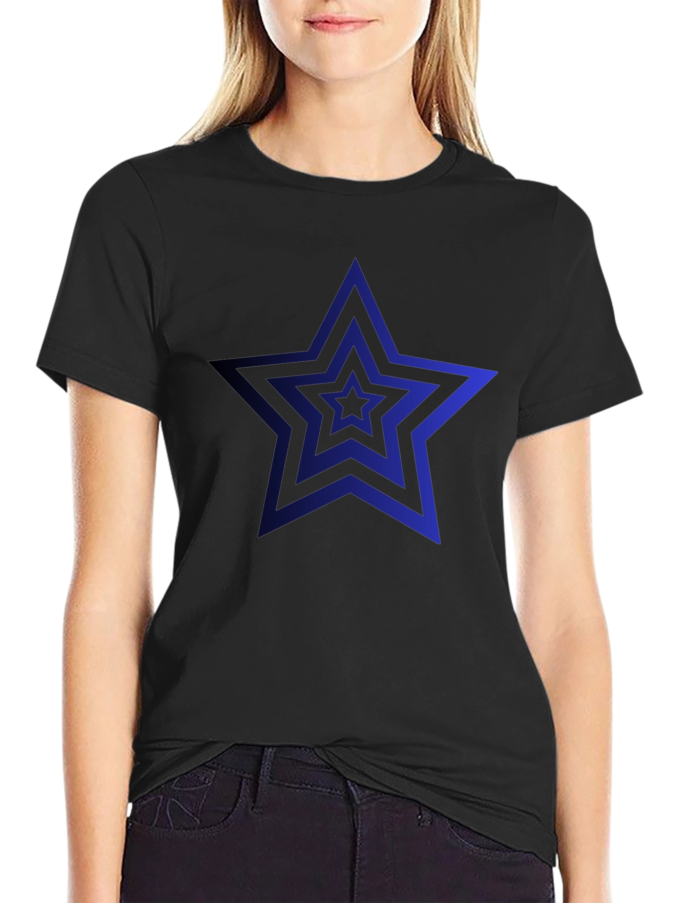 Mens Black T-Shirt with Blue Star Design