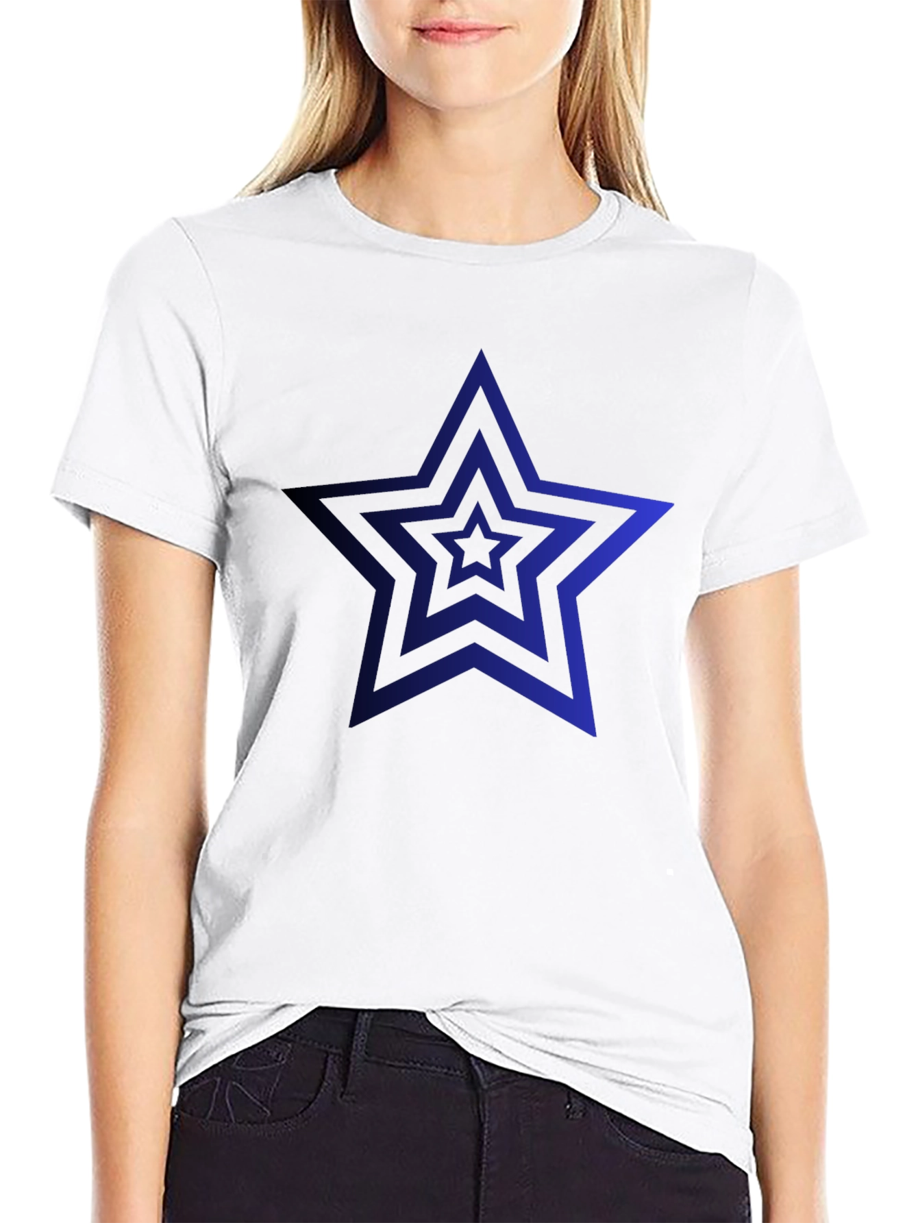 Mens Black T-Shirt with Blue Star Design