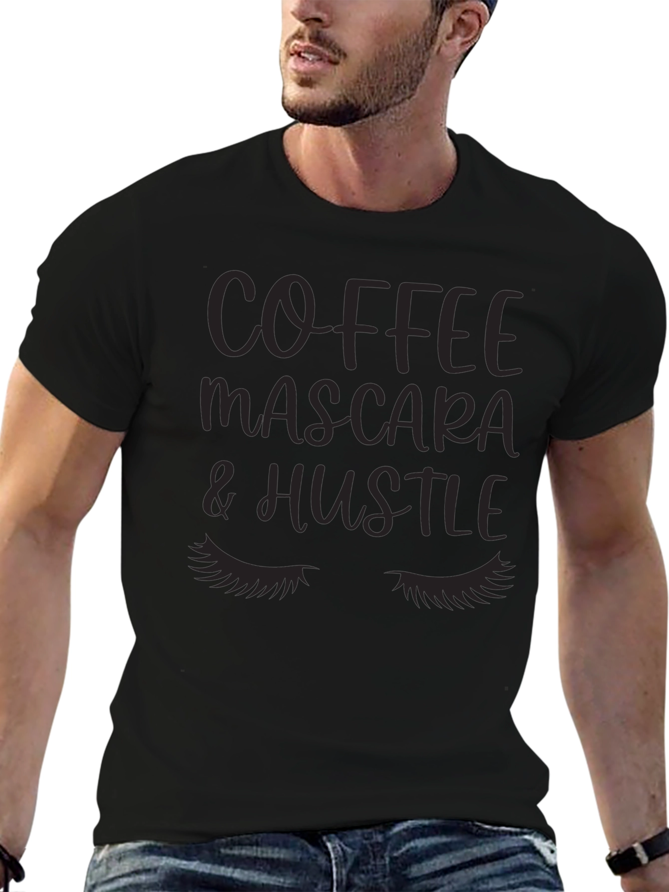 Coffee Mascara Hustle Tee - Black Graphic T-Shirt