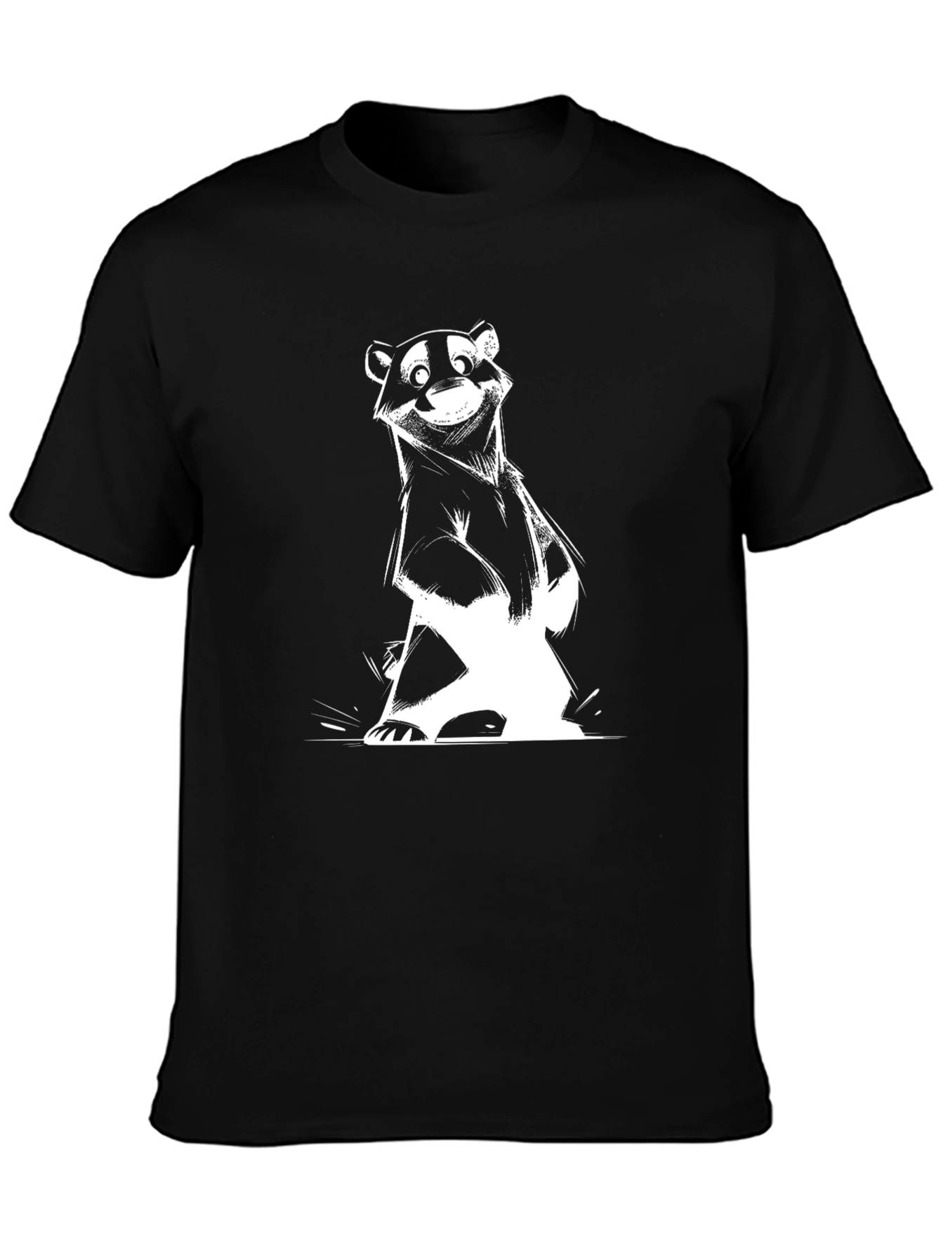 Cartoon Badger Graphic Tee - Black Cotton Blend